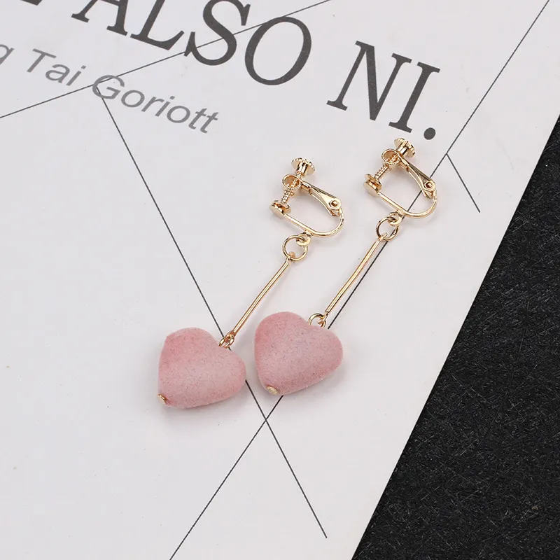 hot sell love earrings flannelette Heart-shaped unsymmetrical earrings girl's pearl sweet without ear cave ear clip
