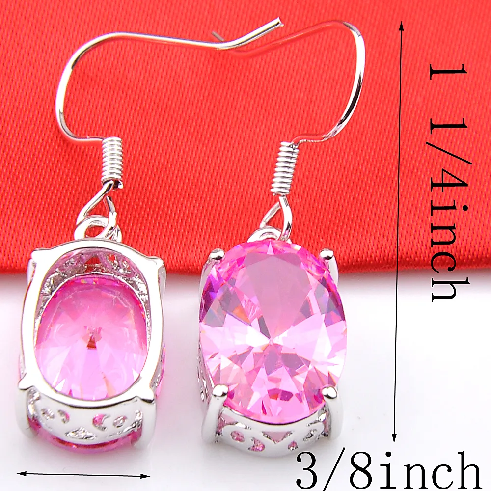 Luckyshine Fashion Jewelry Adorable Pink kunzite Handmade Earrings 925 Sliver For Women Zircon Oval Earrings Russia USA Australia Gift