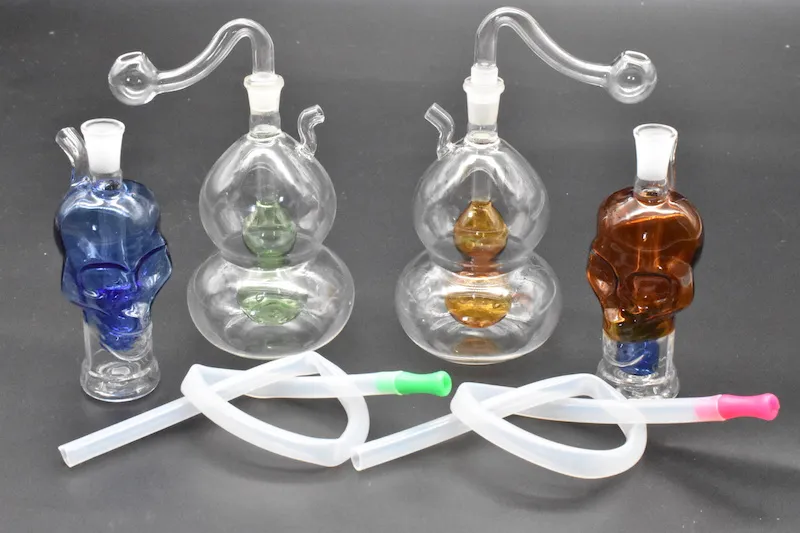 Mini crâne coloré Gourde Plate-forme pétrolière en verre Bongs Pipe à eau Percolateur Downstem Fumer Pipes à tabac Recycler les plates-formes pétrolières Bongs avec bol de 10 mm