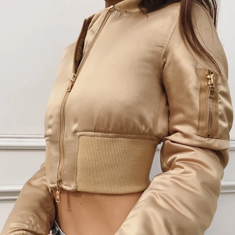 Save Big on Bulk Womens Satin Baseball Jacket Womens Short Sleeve Jackets  Lightweight Satin Bomber Jacket, Stylish Baseball Female Outerwear Coat For  - Main Image