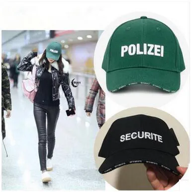 Vetement Letter Bordado Gorras Securite Polizei Negro Verde Gorras de bola Marca de moda Adolescente Cool Steet Gorras de béisbol Summer Sun Hats