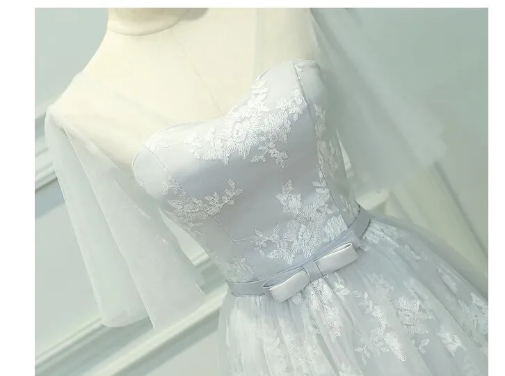 Lichtgrijze tule met kant bloemen kant bruidsmeisje jurken bruiloft feestjurk gastkleding op maat gemaakte plus size goedkoop