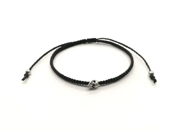 Prata / banhado a ouro Crânio principal pulseira trançada preto cera cabo de corda encanto Artesanato design simples Homens Mulheres Bracelet