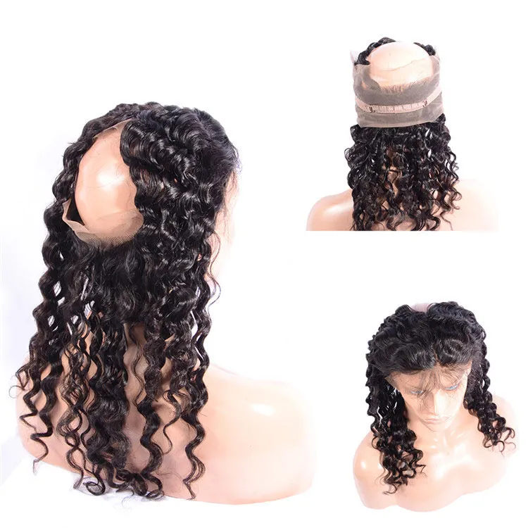 PRE PLUCKED LACE FRONTAL MED 3 BUNDLAR MALAYSIAN 360 BABY HÅR DEEP WAVE HUMMA HÅR Väv med stängningar Part5904221