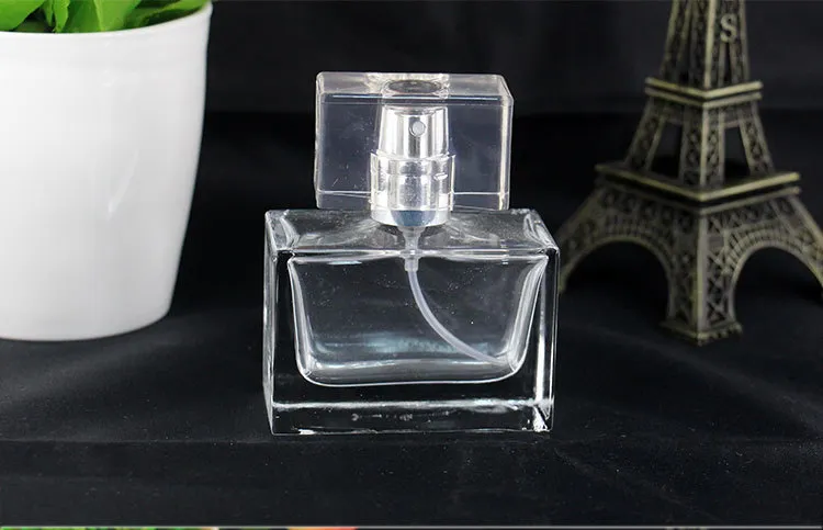 2018 vente en gros 30ML bouteilles de pulvérisation en verre clair carré bouteilles de pulvérisation de parfum cosmétique 1OZ bouteilles en verre vides 50 pièces DHL gratuit