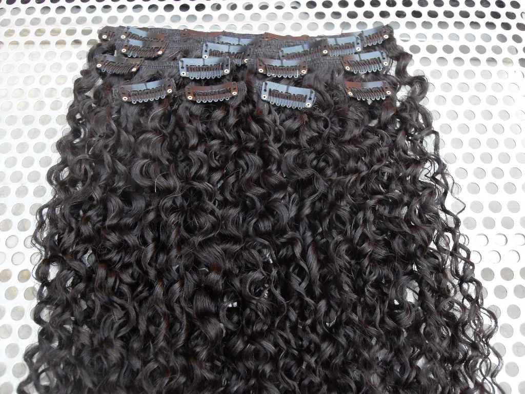 Brazilian Human Virgin Remy Clip Ins Hair Extensions New Curly Weft Black Color Thicker Double Drawn4425525