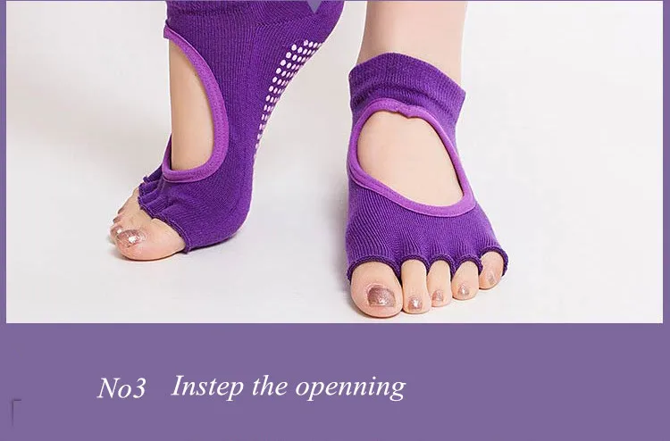 Femmes Pilates cinq orteils 100% coton orteils chaussettes anti-dérapant Yoga chaussettes mélange couleur demi orteil conception cou-de-pied l'ouverture