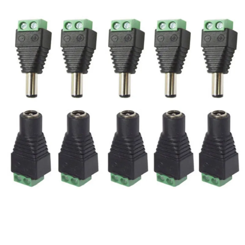 5,5 mm x 2,1mm Kvinna Male DC Power Plug Adapter för 5050 3528 5060 Enkelfärgad LED-band och CCTV-kameror