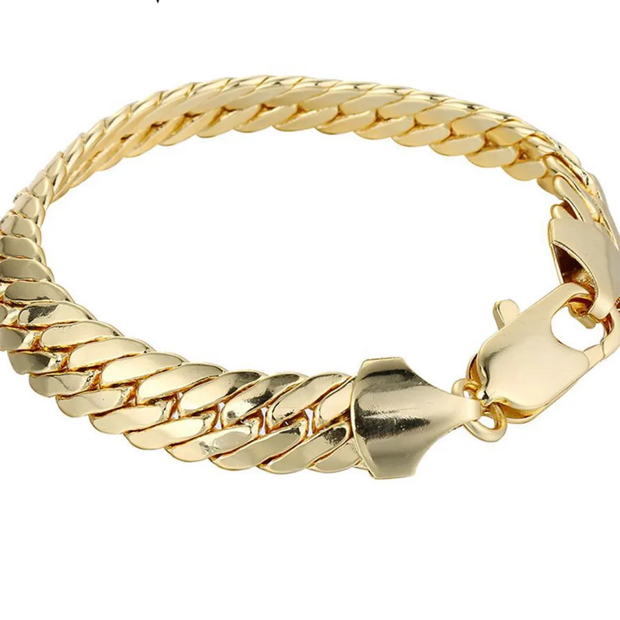 Bracelet pour hommes et femmes, chaîne de poignet solide, en or jaune 18 carats, à chevrons, de 23cm de Long, Style classique, cadeau 283S