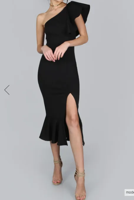 Vestido de fiesta de verano con cola de pez con abertura, color burdeos, un hombro, vestidos por debajo de la rodilla sexis con volantes, elegante vestido imperio para discoteca