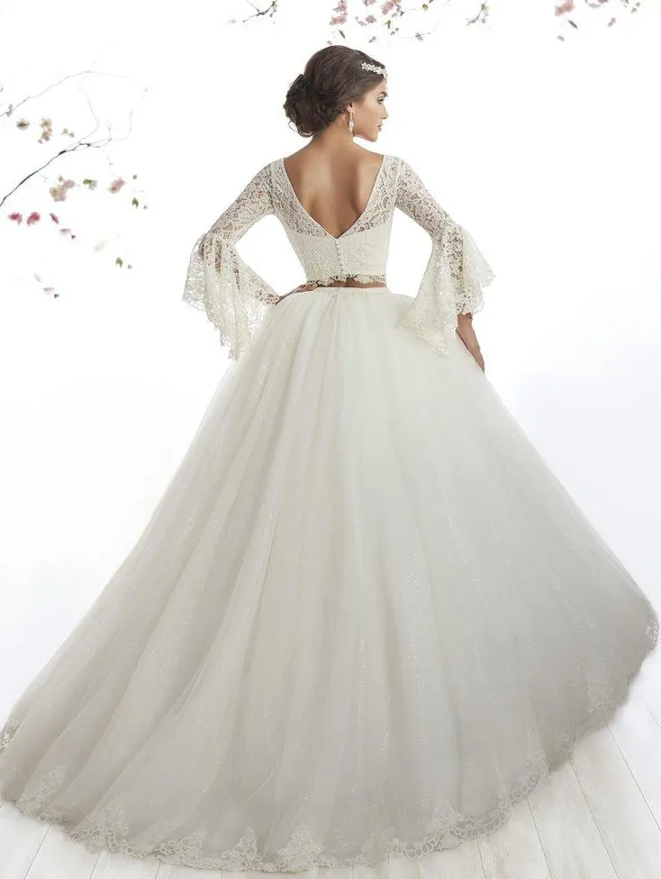 Арабский стиль кружево с длинным рукавом с длинным рукавом два часа платья Quinceanera vestidos de 15 Debutante Ball Gown Ball Prom Wight 4518282