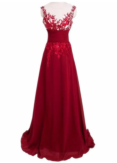 Designer Embroidery Lace Dark Red Evening Dresses Long Prom Dress 2020 Sexy Illusion Women Party Dresses Sleeveless A Line Formal Gowns USA