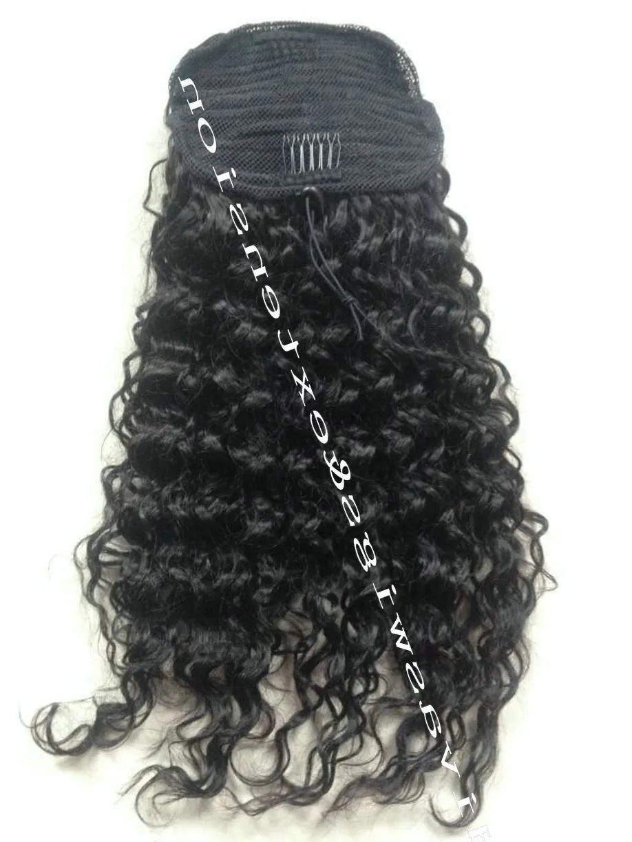 Human Hair Ponytail European Kinky Curly Hair Extensions 120gram Wrap Around Clip In Pony Tail Remy Hair 10-22 Inches