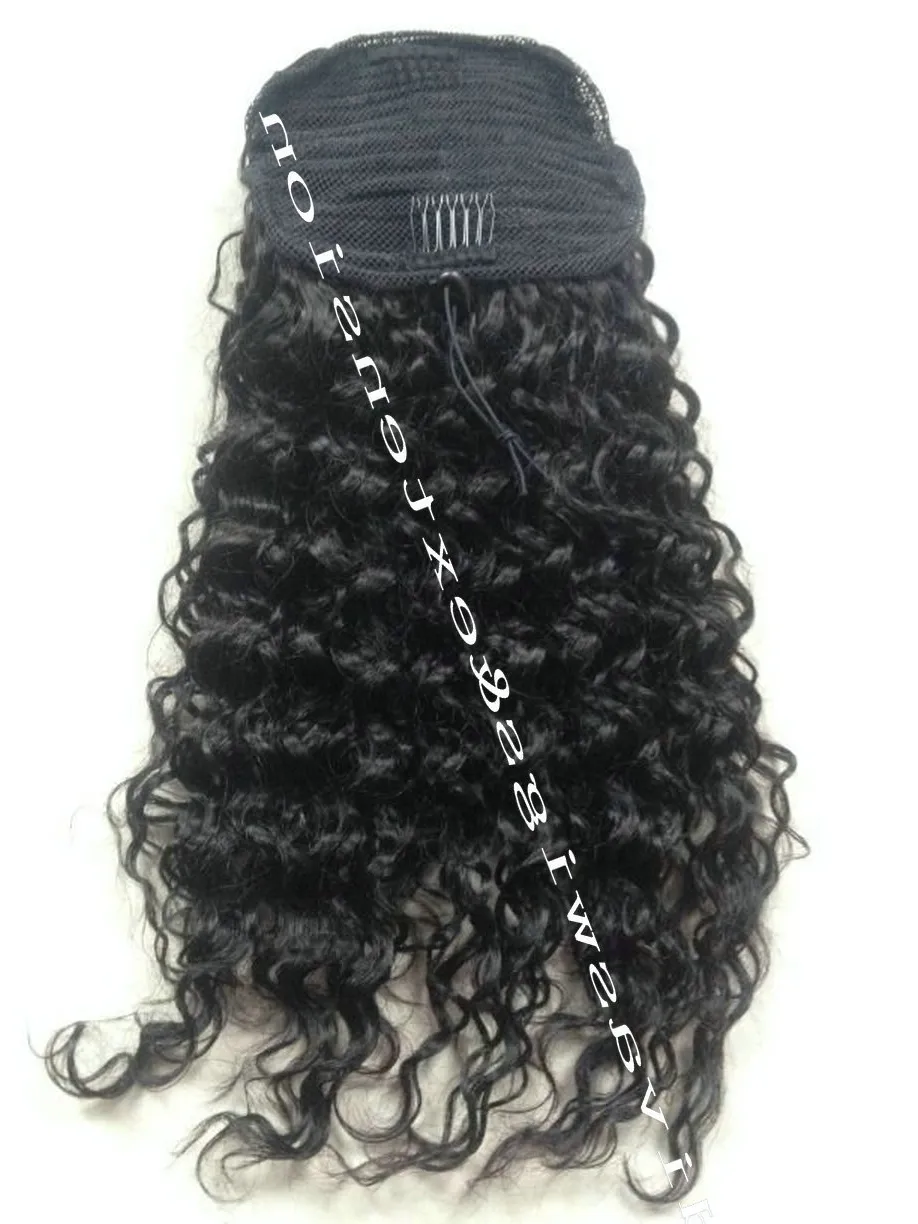 Cabelo Humano Rabo de Cavalo Europeu Extensões de Cabelo Encaracolado Kinky 120 gram envoltório em torno do clipe no rabo de cavalo remy cabelo 10-22 polegadas