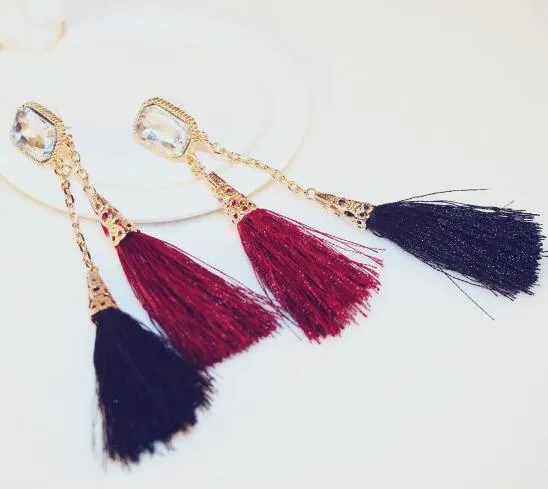 European and American exaggeration Long Tassel Earrings for Women Party Wedding Jewelry Fashion Accessories Vintage Gold Plated Crystal Drop