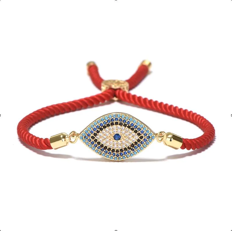 Trendy boze oog micro kristal armband charme rode draad gevlochten touw ketting verstelbare etnische braclet voor vrouwen Turkije lucky sieraden cadeau