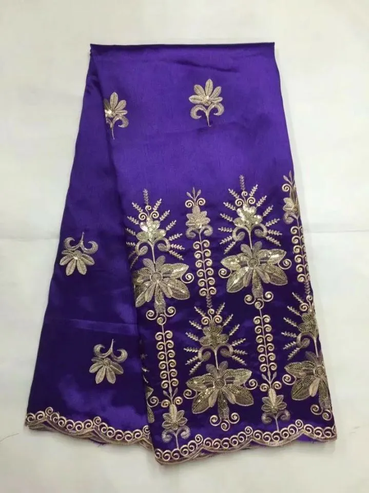 5 meter / pc Hot Sale Royal Blue George Lace Fabric med guldkvinnor Flower Design Afrikansk bomullstyg för kläder JG20-6