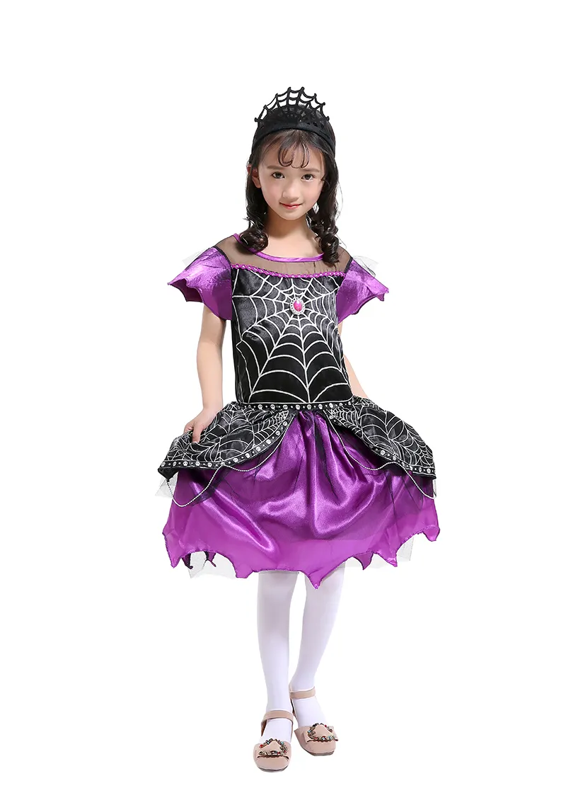 Dzień dziecięcy Piękny Pająk Królowej Dress Up Kostium Dziewczyny Suknie Z Pałąkiem Princess Dress Garnitury Masquerade Cosplay Halloween Kostium