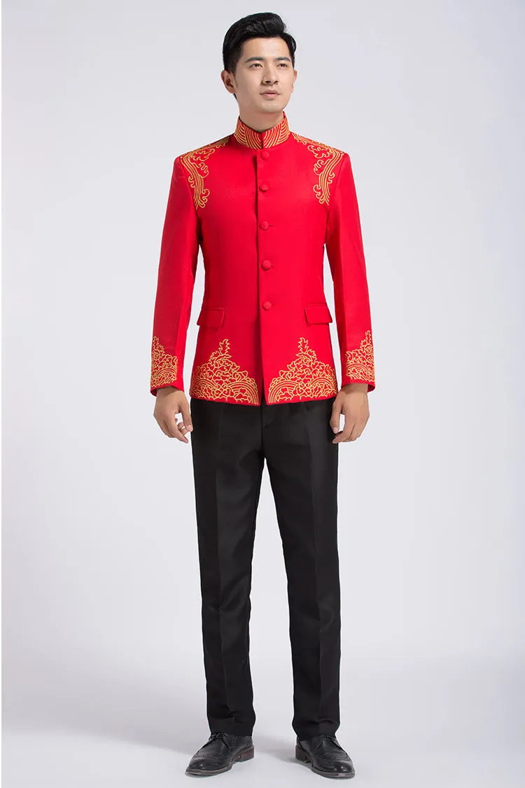 Chinese style embroidered suit male Tang suit costume professional formal Show host dress traditional Chinese tunic men's tracksuits