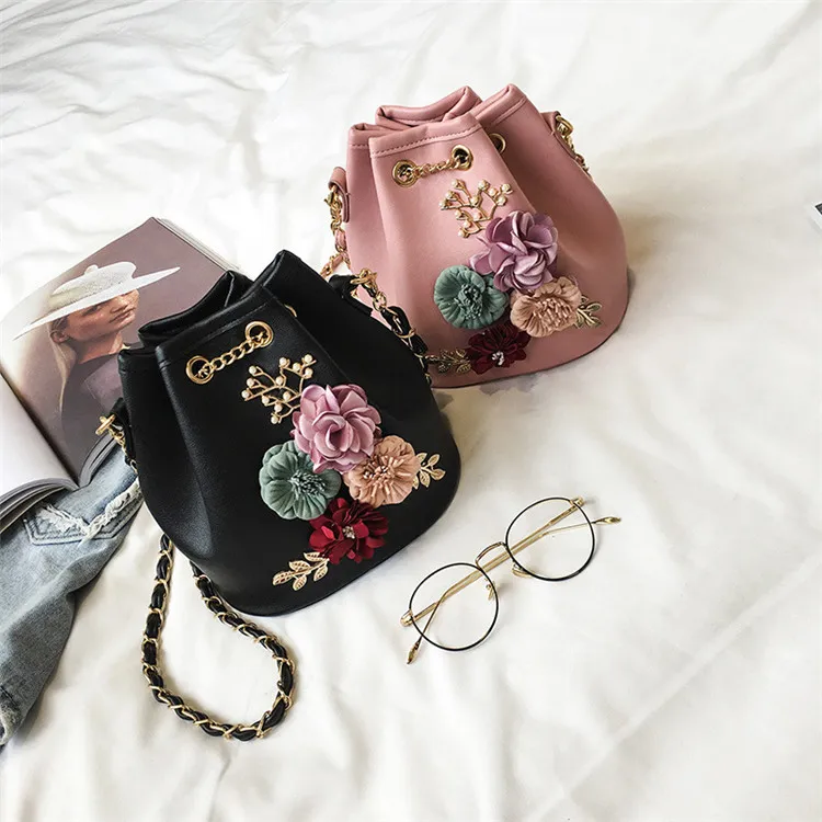 High Quality Floral Bucket Chain Cross Body Handbags For Baby