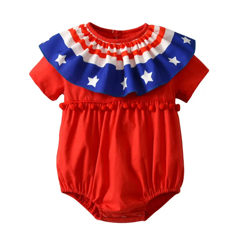 Barnkläder 2018 Nya Stripade Stjärnor Baby Girls Romper Jumpsuit Sommar Toddler Spädbarn Kläder 4 juli One-stycken Outfits Sunsuit