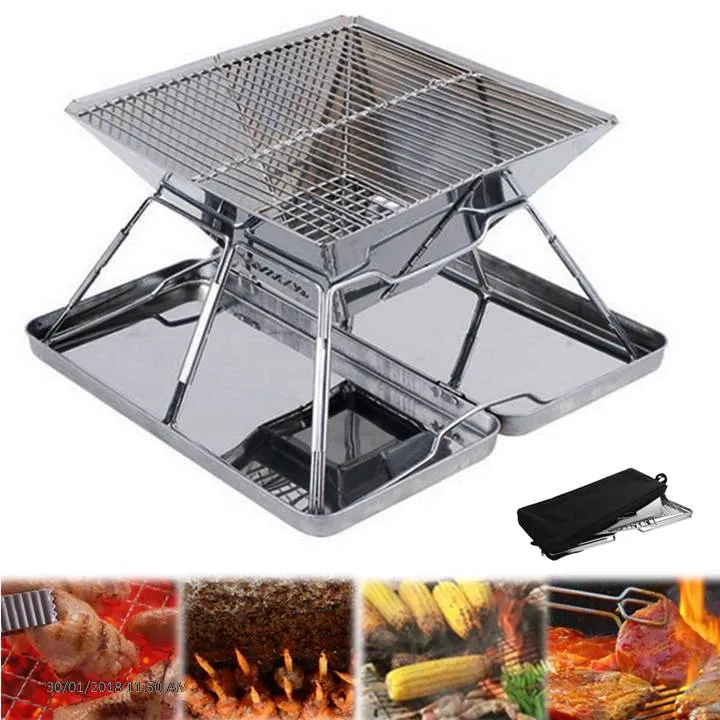 Outdoor Draagbare opvouwbare roestvrijstalen grill Home Draagbare-houtskool Grill-oven BBQ Fornuis Charcola BBQ Grill