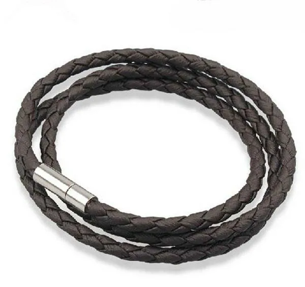COOLSTEELANDBEYOND Braided Leather Bracelet For Men & Women - Magnetic Clasp, Black & White - View #10