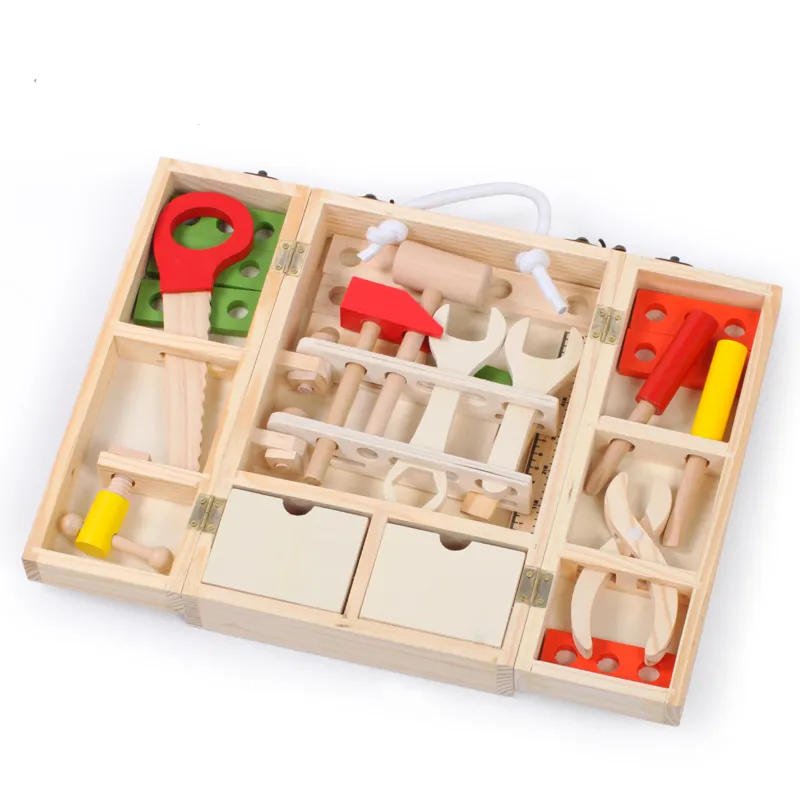 Barnleksaker Toolbox Set Wood Simulation Woodworking Box Boy Puzzle Screwdriver Tool Set6470795