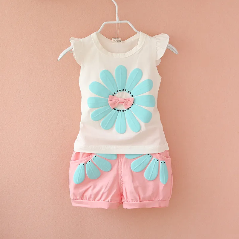 Heißer Verkauf süße Mädchen Baby Kinder Blumen Tops Shirt + Hosen Shorts 2 teile/satz Sommer Outfits Kleidung hohe Qualität