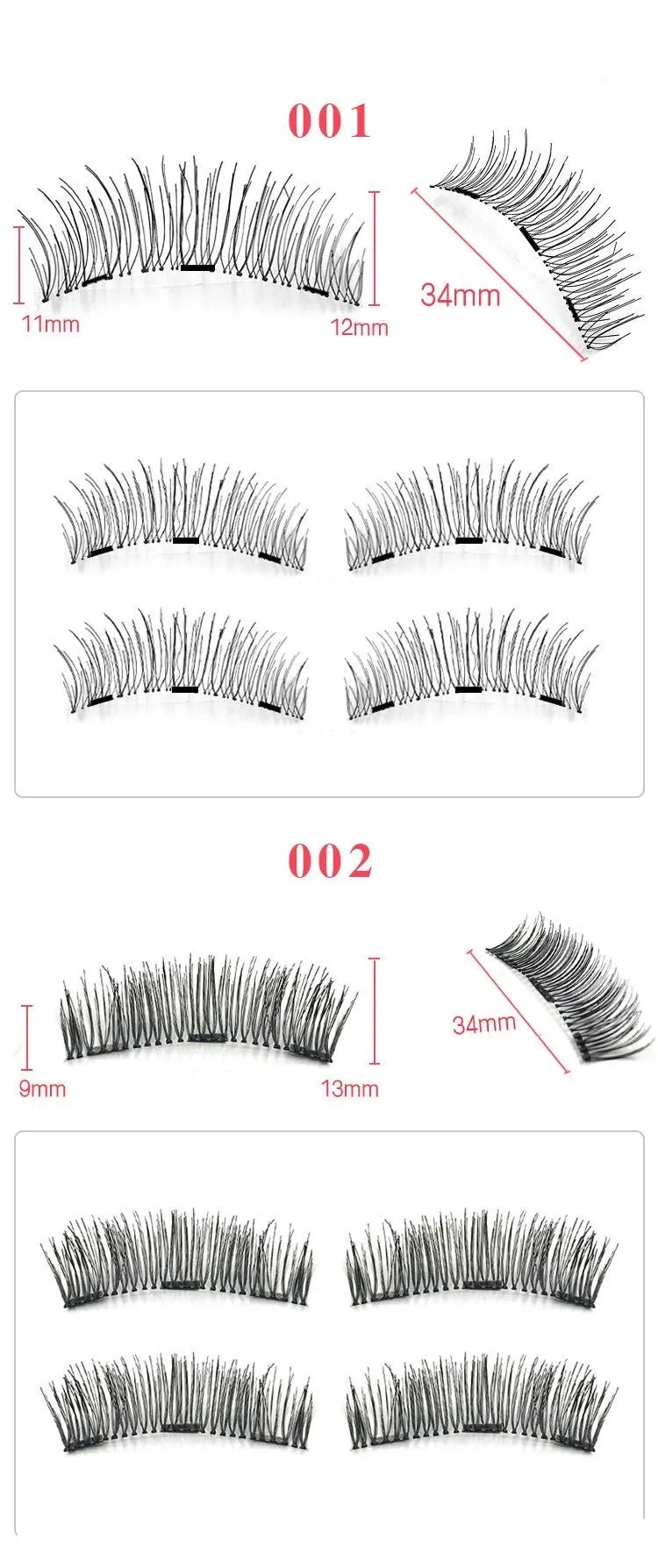 3 Mıknatıs Manyetik Yanlış Eyelashes Yeniden kullanılabilir Yanlış Eyelashes Uzatma 3d kirpik uzantıları DHL Ücretsiz Kargo kirpikler