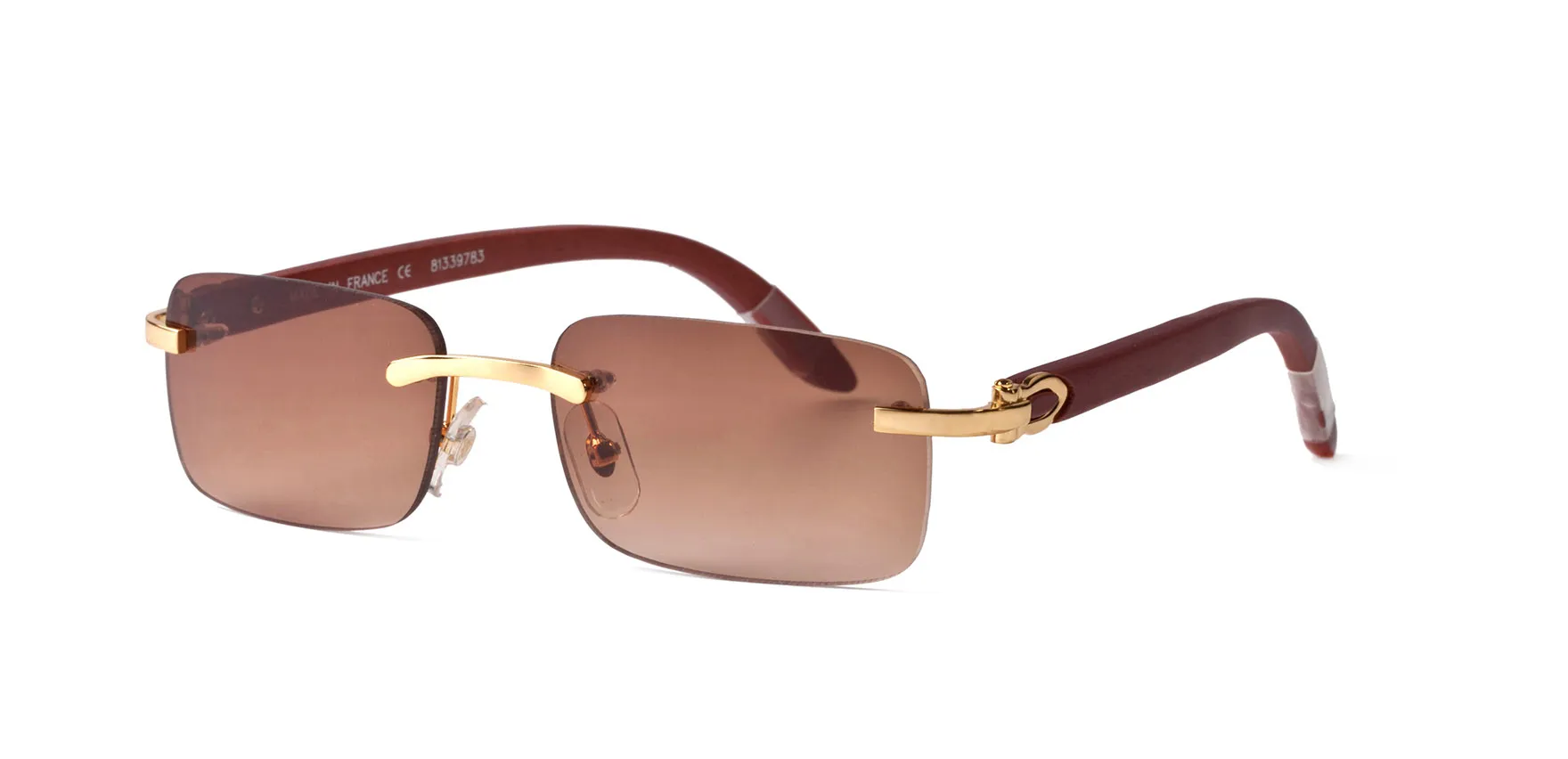 Neue Mode-Büffelhorn-Herren-Retro-Holz-Sonnenbrille für Herren und Damen, schwarz-braun, transparente Linse, rahmenlose Attitüde-Sonnenbrille, Lünetten