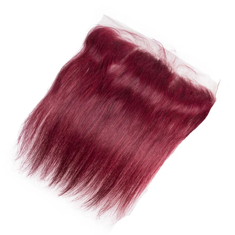 Paquetes de armadura de Borgoña de cabello humano de Malasia virgen con cierre frontal Recto # 99J Tejidos de cabello humano rojo vino con 13x4 Frontal de encaje completo