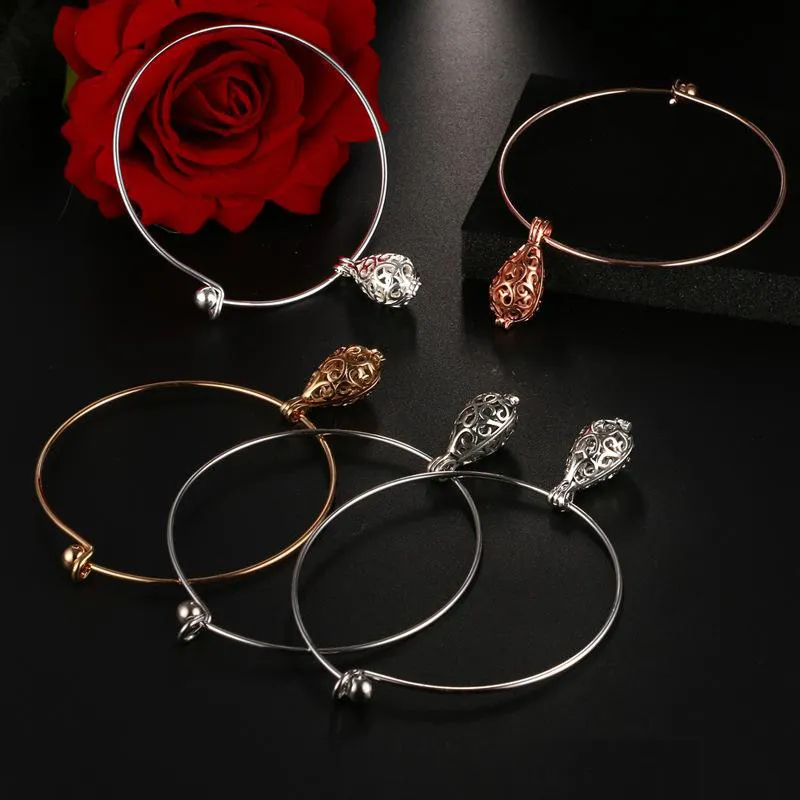 Rose Gold Drop Diffuser Armband Fashion Cage Pendant Charms Essential Oljeband Bracelet Locket Bangle Women's Party Smycken