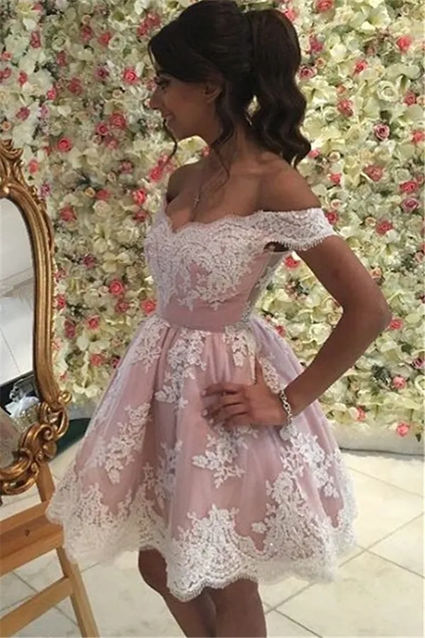 Pink Homecoming Dresses: Elegant V Neck Lace Dress With Appliques, Short  Sleeves, Perfect For Prom, Evening Events & Girls Plus Size From  Lovemydress, $77.12