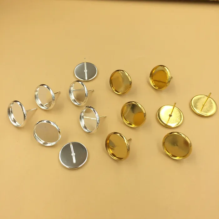 8 10 12 14mm Stud Earrings Pins base Connector plate tray Back Stoppers clip Jewelry Making DIY Accessories round slivery golden264S