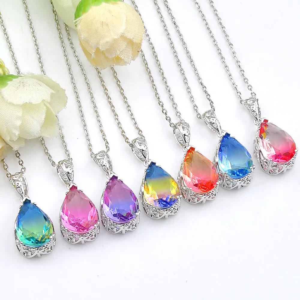 12 Pcs Coloré Nouveaux Pendentifs Luckyshine 925 argent sterling petit et Jolie Tourmaline Bicolore Colliers Pendentif Pour Lady Party Gift DI