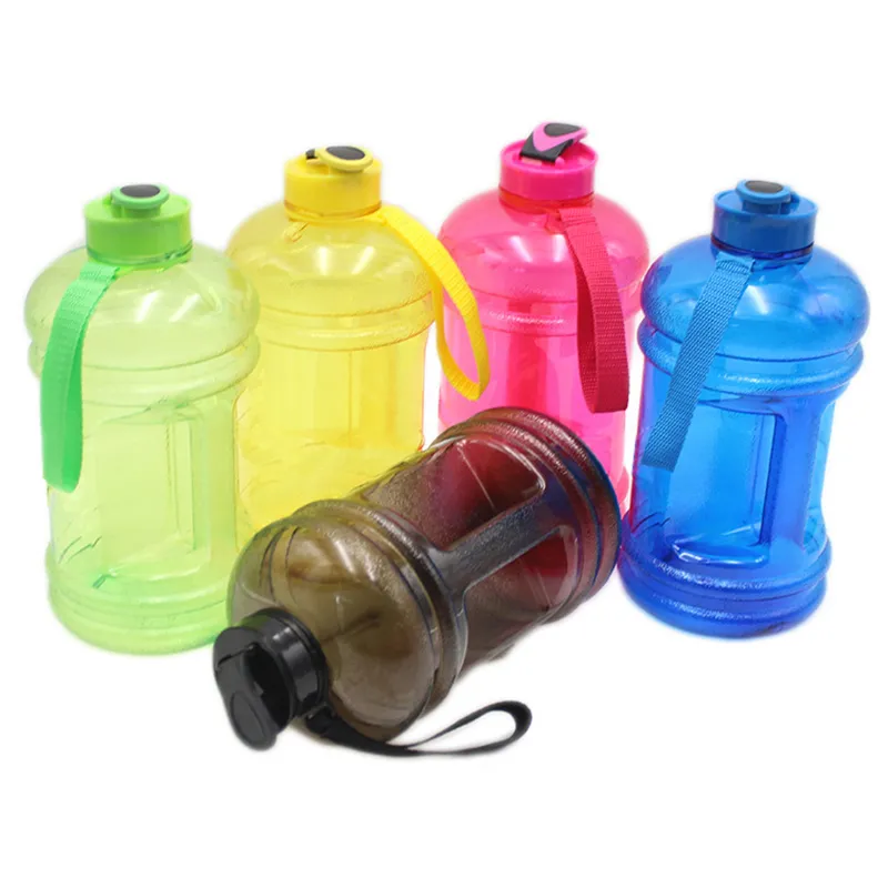 Garrafas de água de grande capacidade 2.2L portátil esportes ao ar livre ginásio treinamento de acampamento running plástico garrafa de água 5 cor HH7-1378