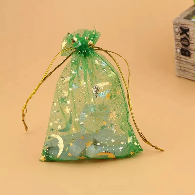 Hot Sale / Organza Färgglada väskor Moon och Star Drawstring Pouches Popular Gift Bagspouches Billiga 7 * 9cm Smycken Väska