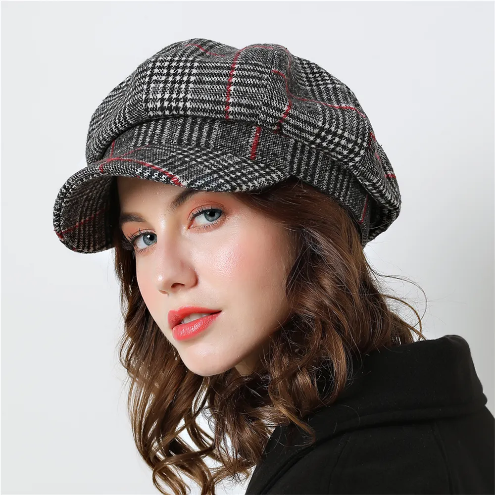 Femmes casquette de Baseball pour l'hiver femme coton chapeaux Plaid Vintage mode octogonale décontracté boina automne 2018 flambant neuf femmes casquettes