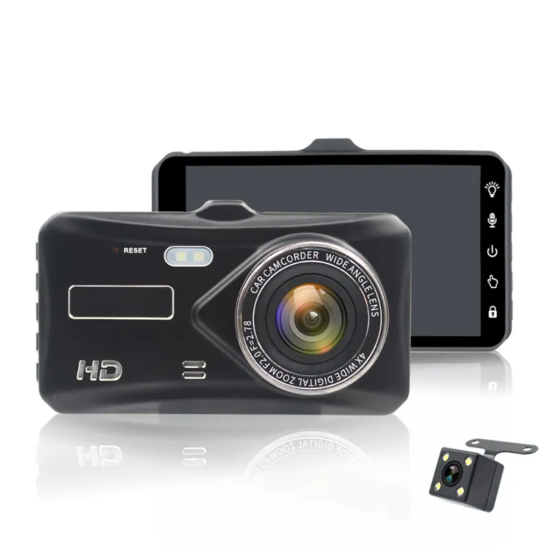 Full HD 1080p Car DVR Driving Data Recorder Digital Video Dashcam 2ch Dual Lens 170 ° Visa Vinkel Natt Vision 4 "IPS pekskärm