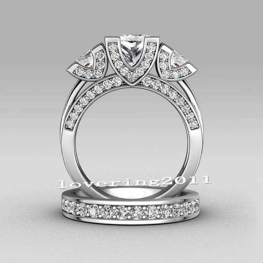 Choucong Princess Cut Trzy-kamień 8ct Stone Diamond 925 Sterling Silver Women Zaręczyny Zestaw Ring Band