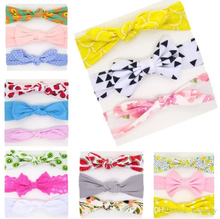 Europe Kids Girl Baby Bunny Ear Headband Fruit Bowknot Turban Twist Head Wrap Children Hair Band Headbands Bandanas 3pcs/set 153