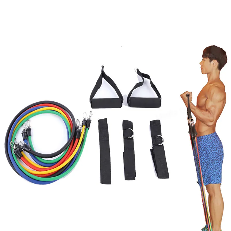 11 stycken/set motståndsband expander pull rep fitness gym gummi crossfit latex rör pedal utdragare kropp träning träning träning