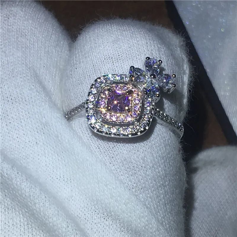 Amantes de jóias de flores anel de Coxim corte 5A Zircon Cz 925 prata esterlina anéis de casamento banda de Noivado para as mulheres Presente Da Jóia