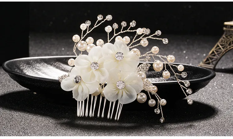 Peignes à cheveux de mariée pour perles de mariée, bandeaux de mariée en cristal, robe de voile de mariage, peigne de mariée, coiffure de fleur en soie, cheveux A321O