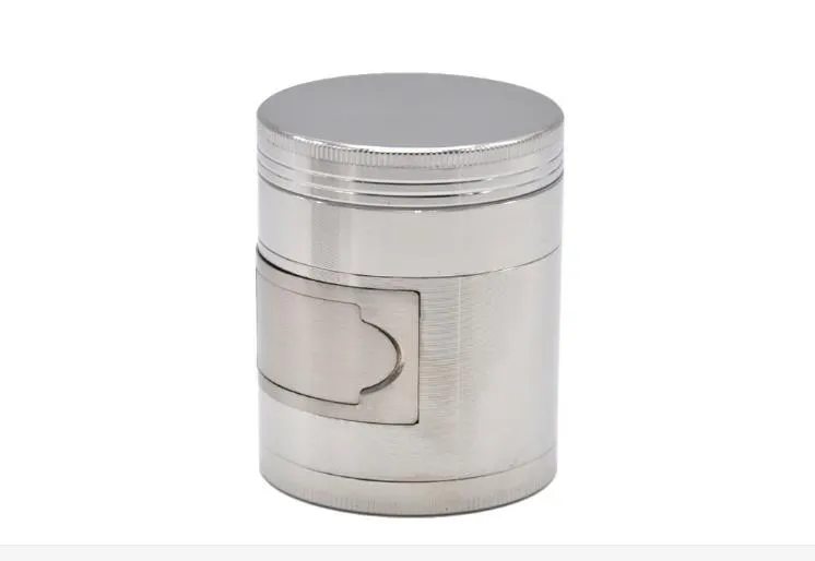 Liga de zinco Moagem de Fumaça com Um Diâmetro de 56mm Quatro Camadas de Peças de Metal de Cigarro Mais Leve Janela Lateral Plano Tooth Tobacco Grinder