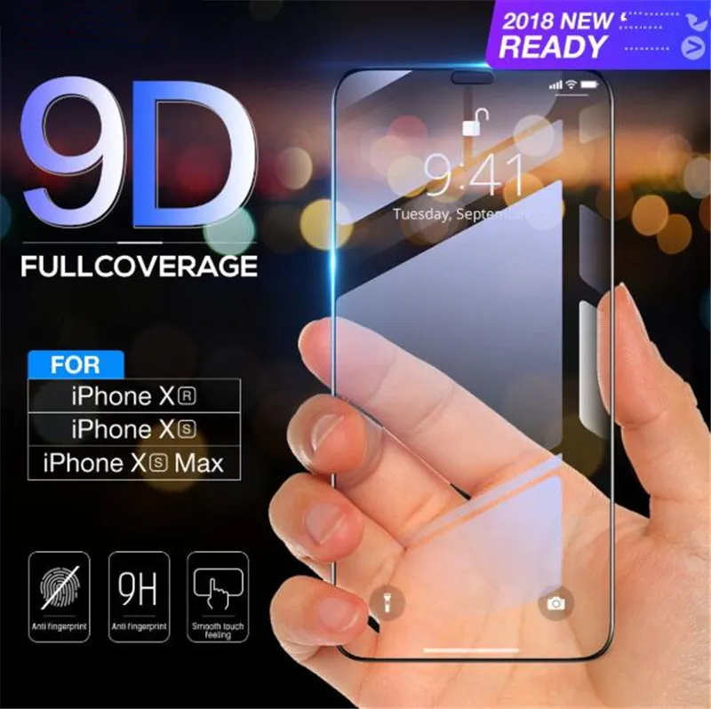 9D-tempererat glas för iPhone XS Max XR 5S 7 8 Plus Glasskärmsskydd för iPhoneX 6S 6 Plus Full Cover Film 9D Curved Edge