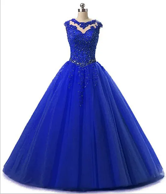 2018 Ball Gown Quinceanera Dresses Sheer Appliqued Lace Real Photo ...
