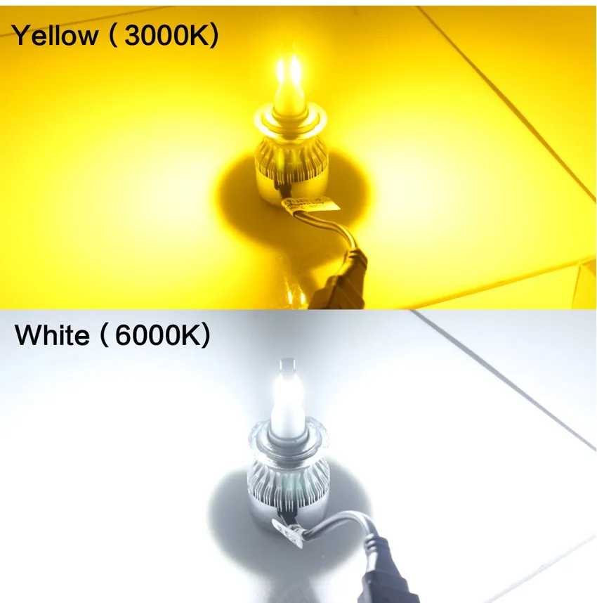 C6 Super Bright All in One COB Auto Car Headlights 9005 HB3 LED Single Beam 72W 7600lm 12V 6000K 3000K Front Bulb Headlamp