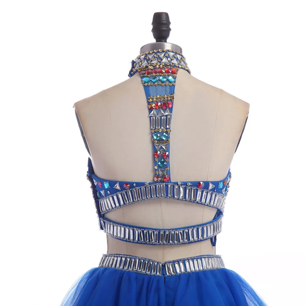 blue two piece short prom dress Two Piece Lace Homecoming Dress Dusty Blue Short Prom Dress SD1252 –  Viniodress main image 1